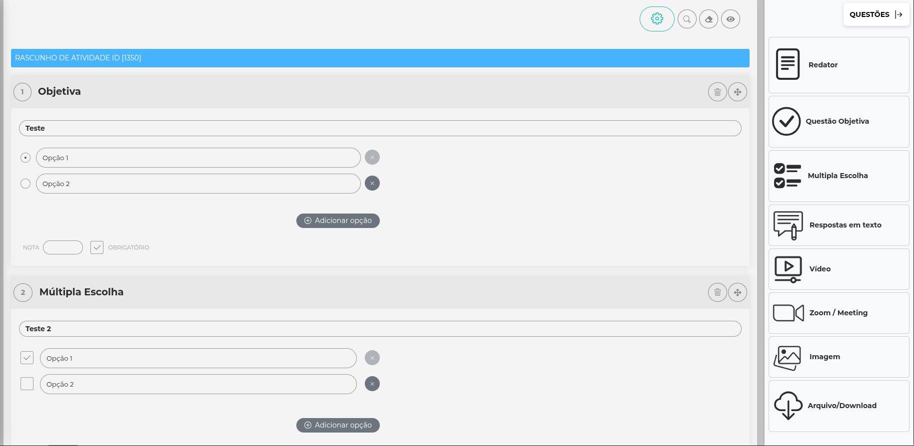 Criador de Atividades